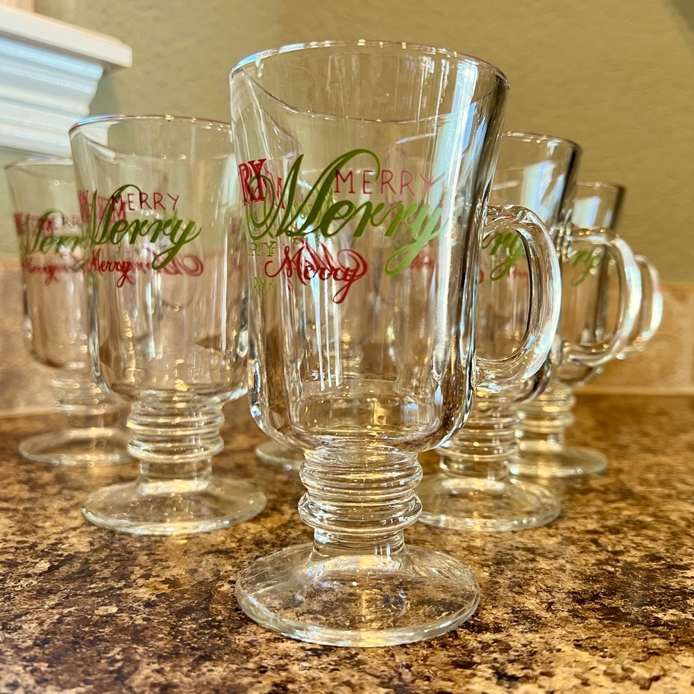 NEW 6 PC set-"Merry Merry" Glass Cups